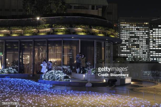 Park View Garden decorated with Christmas lights at Tokyo Midtown Hibiya in the Yurakucho area of Tokyo, Japan, on Friday, Japan, on Dec. 8, 2023....