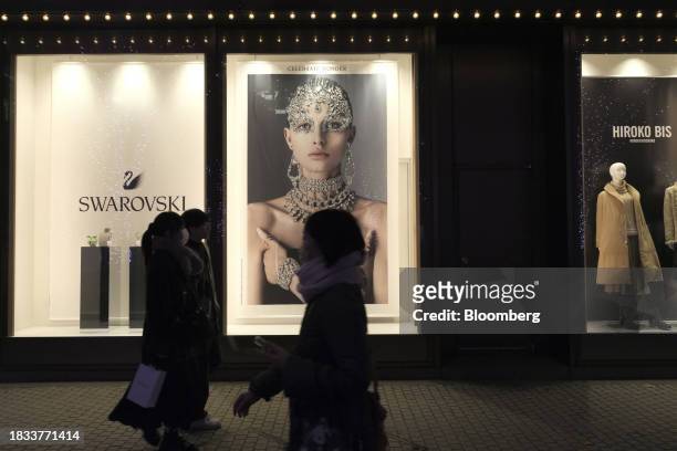 Christmas window display of a Swarovski store in the Yurakucho area of Tokyo, Japan, on Friday, Japan, on Dec. 8, 2023. Inflation data are well above...