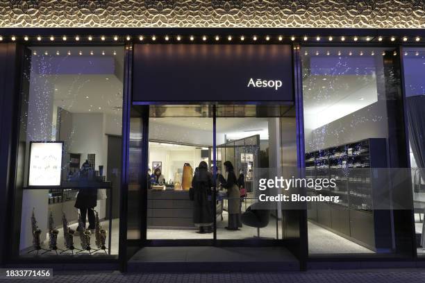 Shoppers inside an Aesop store in the Yurakucho area of Tokyo, Japan, on Friday, Japan, on Dec. 8, 2023. Inflation data are well above the Bank of...