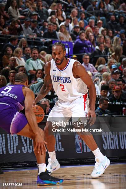Kawhi Leonard of the LA Clippers dribbles the ball during the game against the Utah Jazz on December 8, 2023 at Delta Center in Salt Lake City, Utah....