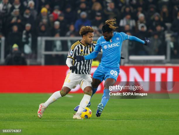 Weston McKennie of Juventus and André-Frank Zambo Anguissa of Napoli seen in action during the match between Juventus FC and Napoli as part of...