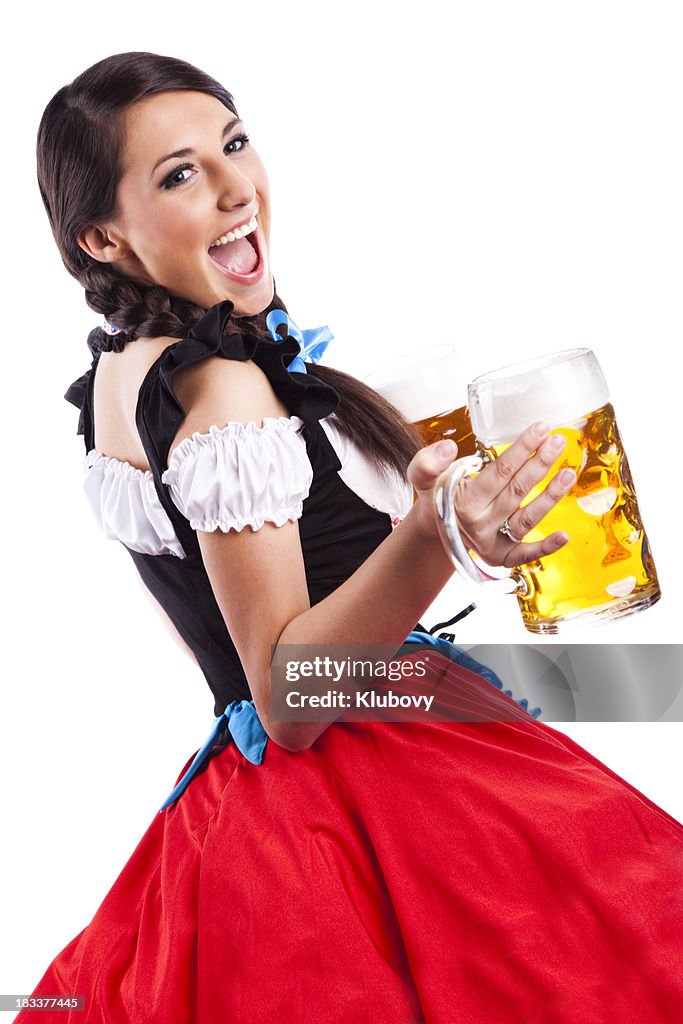 Oktoberfest Mädchen mit bayerischen Bierspezialitäten