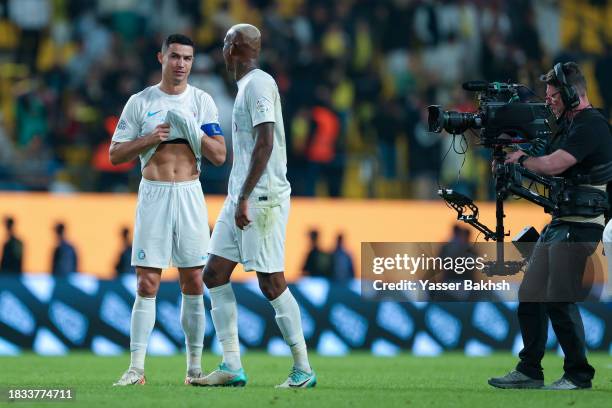 Cristiano Ronaldo and Anderson Talisca of Al Nassr after winning the Saudi Pro League match between Al-Nassr and Al-Riyadh at King Saud University...