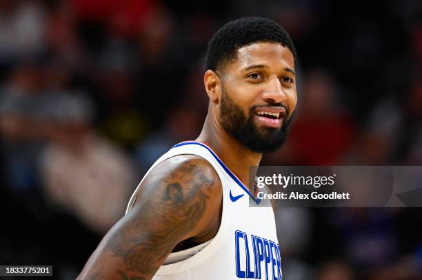 Paul George of the LA Clippers in action during the second half of a game against the Utah Jazz at Delta Center on December 08, 2023 in Salt Lake...