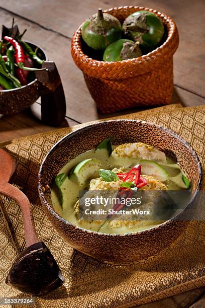 thai green curry with chicken - green curry stock pictures, royalty-free photos & images