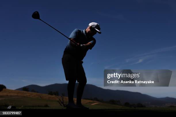 Marcus Fraser of Australia tees off on the 3rd hole during the 2023 Cathedral Invitational at Cathedral Lodge & Golf Club on December 06, 2023 in...