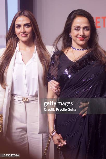 Esha Deol and Hema Malini attend the premiere of Netflix's "The Archies" on December 05, 2023 in Mumbai, India.