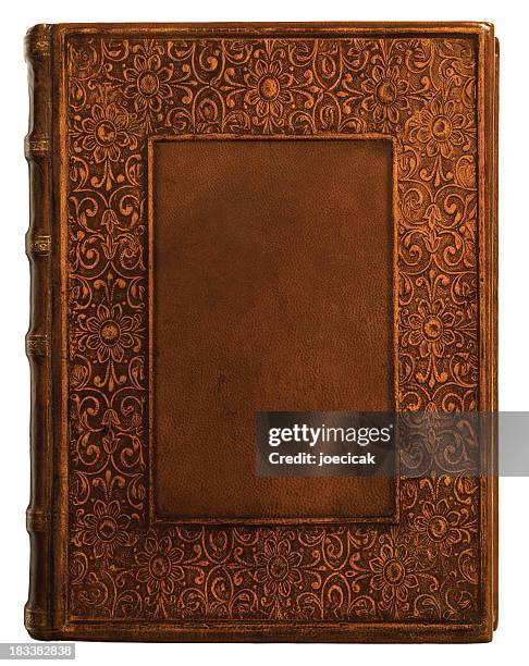 cubierta de libro de cuero en antiguo - libro de tapas duras fotografías e imágenes de stock