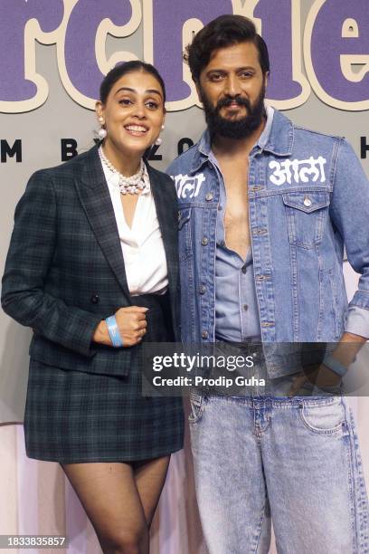 Genelia Deshmukh and Ritesh Deshmukh attend the premiere of Netflix's "The Archies" on December 05, 2023 in Mumbai, India.