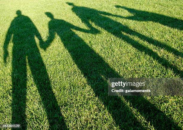 family of four shadows in the park - liten grupp av människor bildbanksfoton och bilder