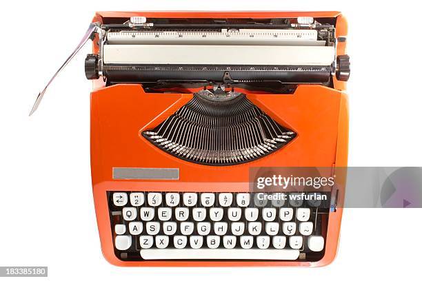 orange retro typewriter with white keys - typewriter 個照片及圖片檔