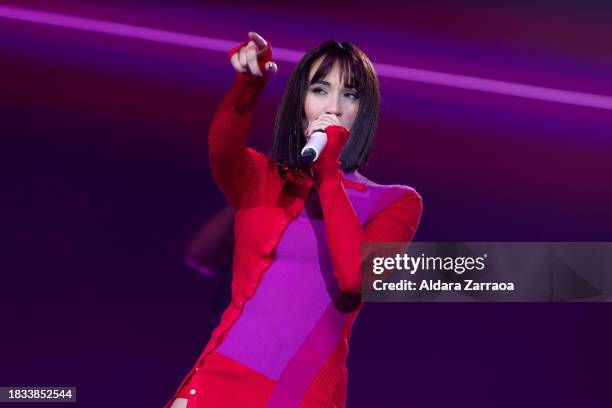 Aitana performs on stage at WiZink Center on December 05, 2023 in Madrid, Spain.