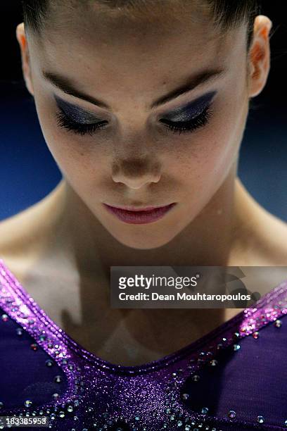 McKayla Maroney of USA looks on before she competes in the Vault Final on Day Six of the Artistic Gymnastics World Championships Belgium 2013 held at...