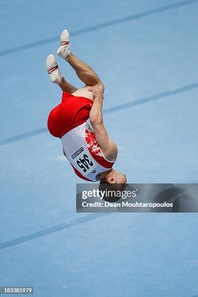 Scott Morgan of Canada competes Floor Exercise Final on Day Six of the Artistic Gymnastics World Championships Belgium 2013 held at the Antwerp...