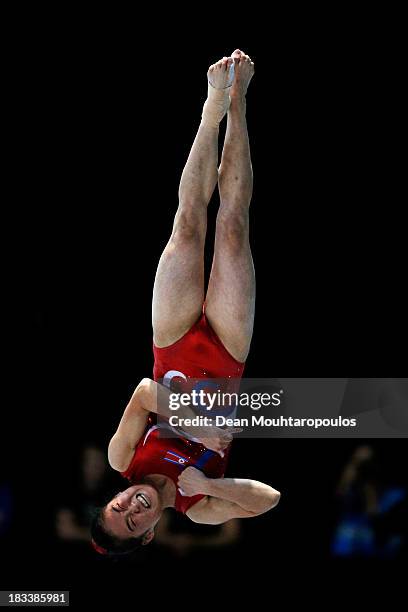 Hong Un Jong of North Korea competes in the Vault Final on Day Six of the Artistic Gymnastics World Championships Belgium 2013 held at the Antwerp...