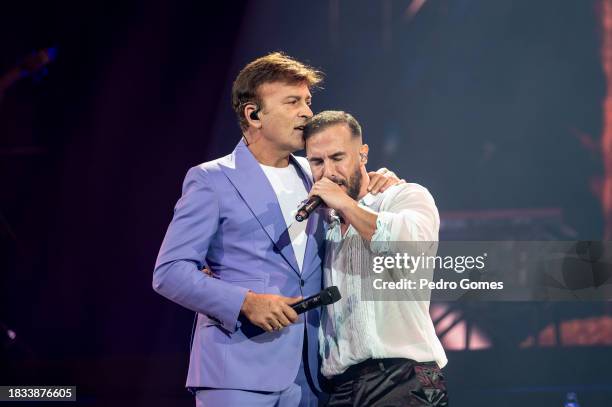 Tony Carreira performs as a guest during Nininho Vaz Maia sold out concert at Campo Pequeno on December 02, 2023 in Lisbon, Portugal.