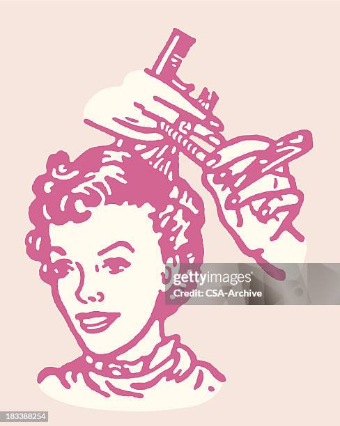 stockillustraties, clipart, cartoons en iconen met woman getting haircut - kapsalon