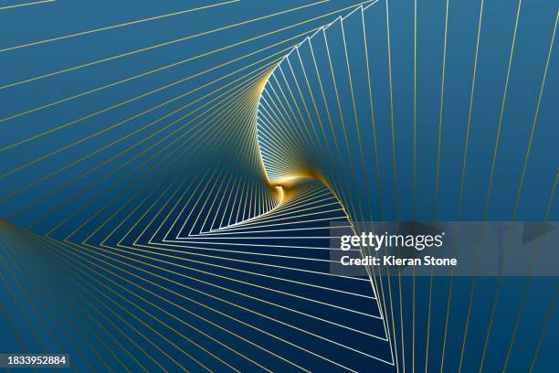 abstract background blue and gold spiral triangles - ilusión óptica fotografías e imágenes de stock