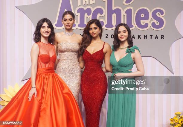 Aditi Dot, Khushi Kapoor, Suhana Khan and Santana Roach attend the premiere of Netflix's "The Archies" on December 05, 2023 in Mumbai, India.