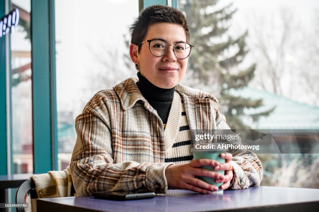 Connected Comfort: Non-Binary Professional Texting with Coffee at the Cafe