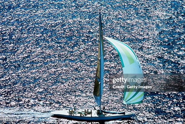 The Australian 11 sails as the crew train off Newport before the America's Cup race 1983 held in Newport,USA in 1983.