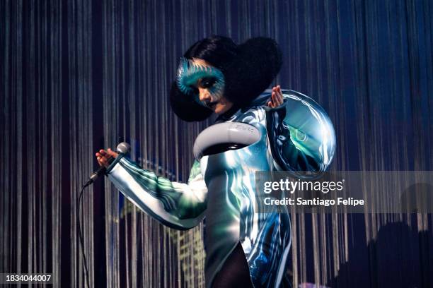 Björk performs on stage during a concert of her tour "Cornucopia" on December 05, 2023 in Floirac, France.