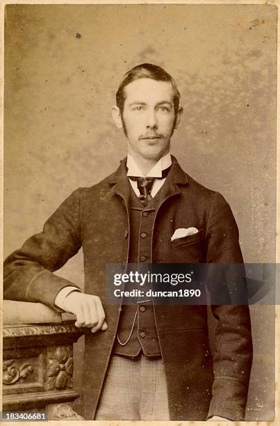 young victorian man old photograph - sepiakleurig stockfoto's en -beelden