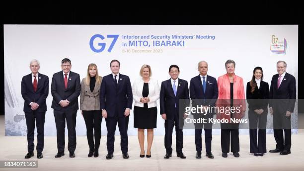 Interior and security ministers from the Group of Seven advanced countries take part in a photo session during the second day of a three-day meeting...