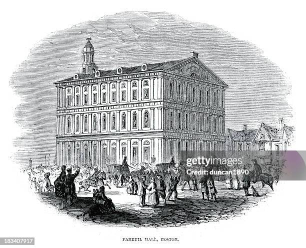 faneuil hall, boston - market hall stock illustrations