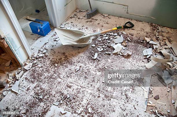 home improvement and remodeling: demolition phase - bathroom arrangement stock pictures, royalty-free photos & images