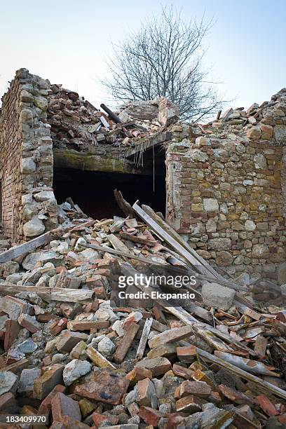ruin and rubble of old collapsed house - collapsing stock pictures, royalty-free photos & images