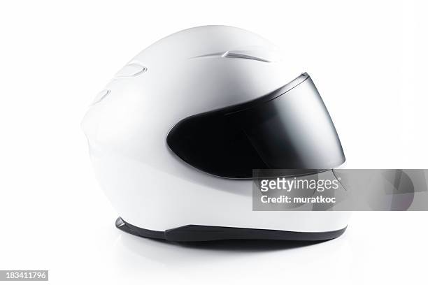 a white motorcycle helmet on a white background - sports helmet stock pictures, royalty-free photos & images