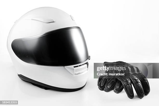 white motorcycle helmet and leather gloves - leather gloves stock pictures, royalty-free photos & images