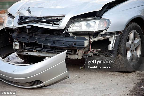 crashed car - car smashed front stock pictures, royalty-free photos & images