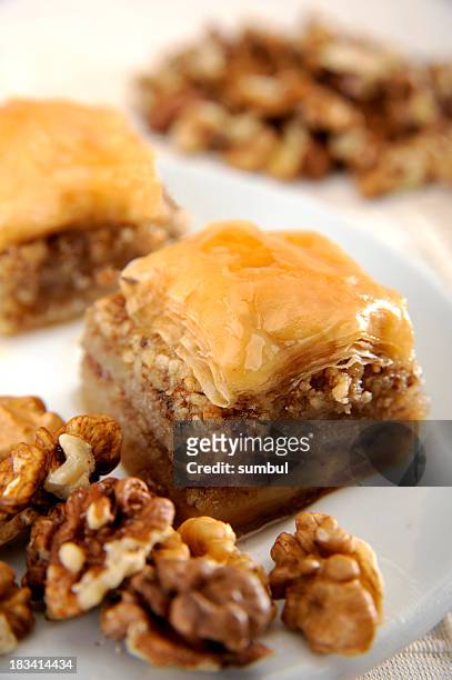perfect baklava with walnut - baklava stock pictures, royalty-free photos & images