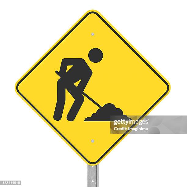 under construction sign with clipping path - men at work sign stock pictures, royalty-free photos & images