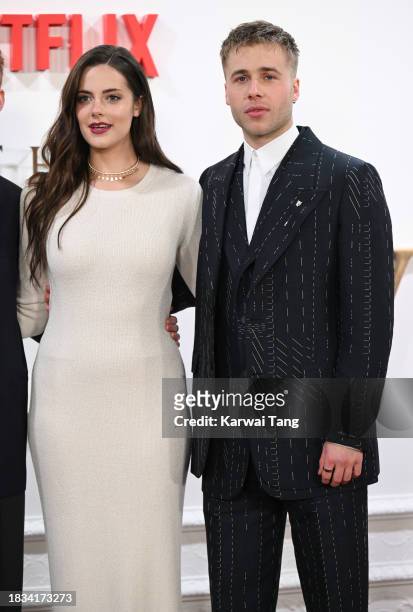 Meg Bellamy and Ed McVey attend "The Crown" Finale Celebration at The Royal Festival Hall on December 05, 2023 in London, England.