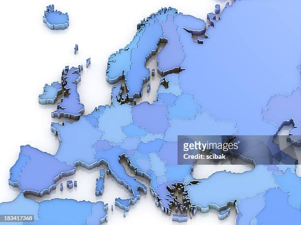 blue map of europe showing countries - 3d french stock pictures, royalty-free photos & images