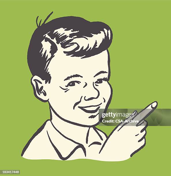pointing boy - portraits of people color background stock illustrations