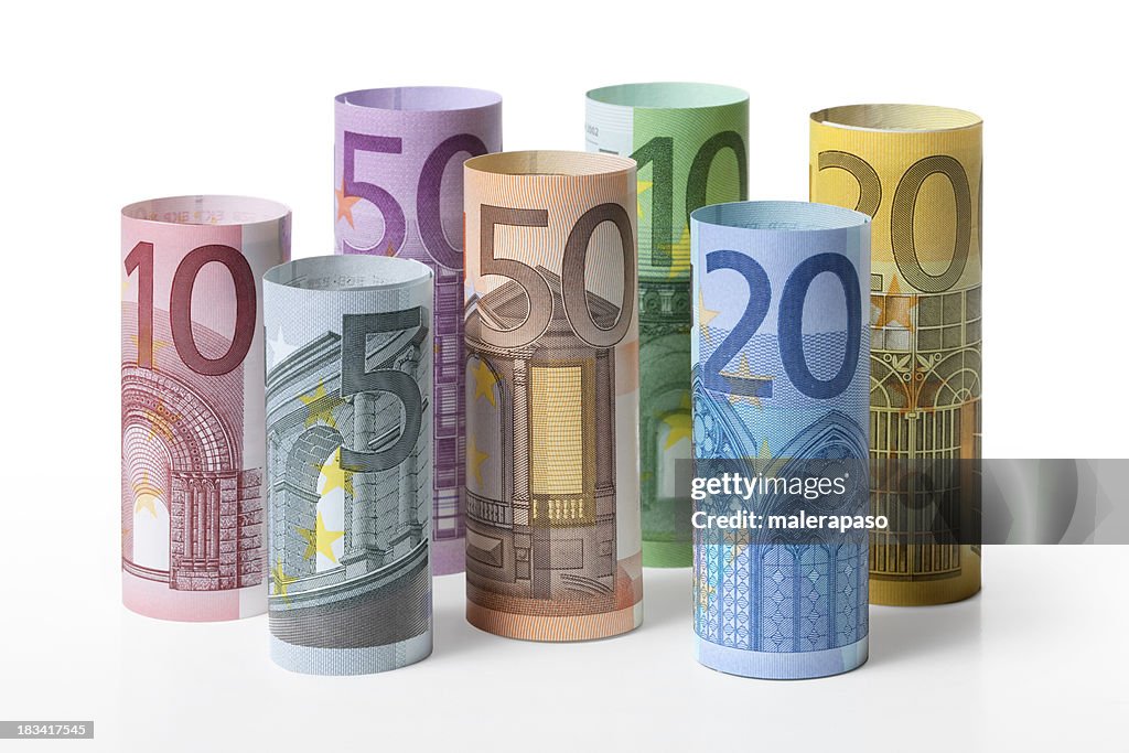 Rolled up euro banknotes