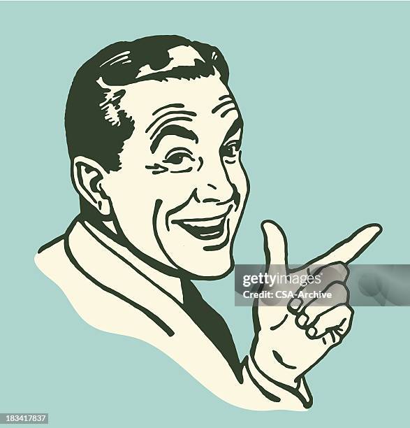 pointing man - retro style people stock illustrations