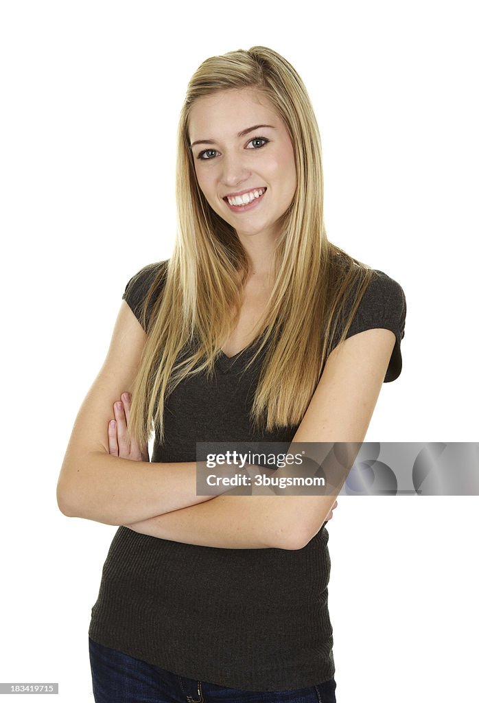 Beautiful Young Blond Woman on White Background