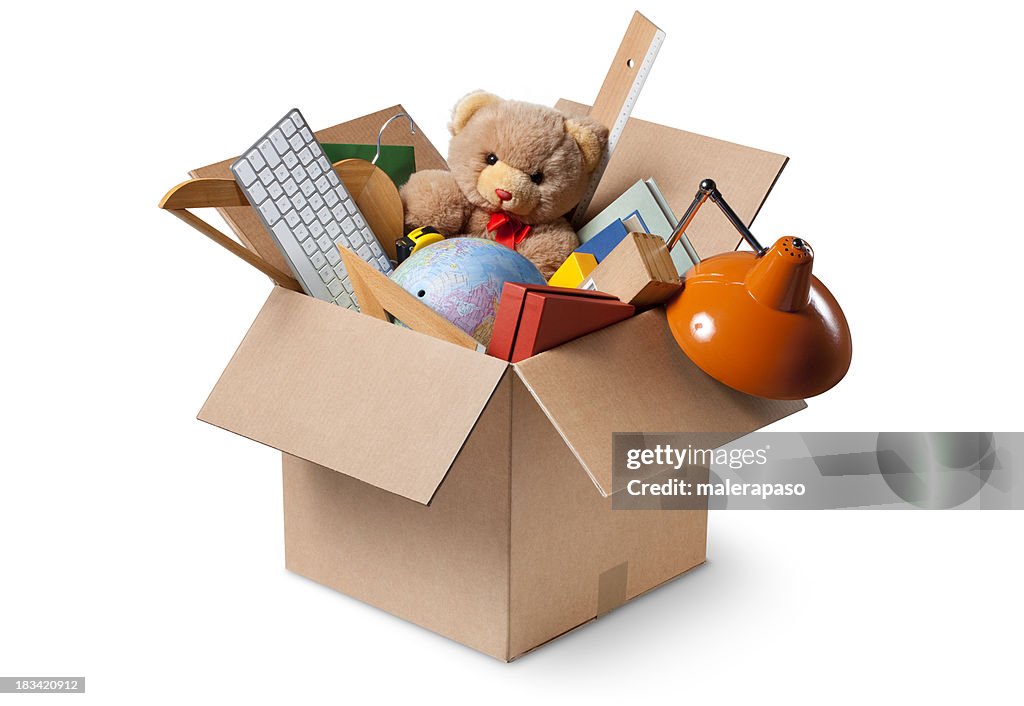 Moving House Cardboard Box With Various Objects High-Res Stock Photo ...