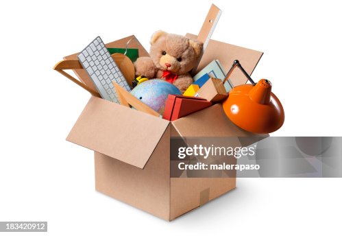 Moving house. Cardboard box with various objects. Moving house. Cardboard box with various objects.