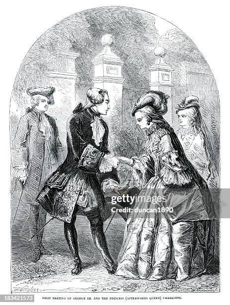 ilustraciones, imágenes clip art, dibujos animados e iconos de stock de rey jorge iii y princess de charlotte - charlotte carolina del norte