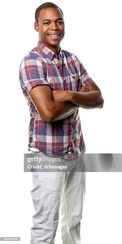 Happy Young Man Posing With Arms Crossed, Three Quarter Length