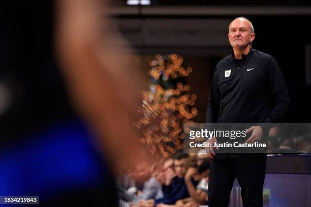 Head coach Thad Matta of the Butler Bulldogs looks on during the second half in the game against the Buffalo Bulls at Hinkle Fieldhouse on December...