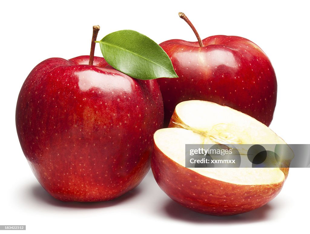 Fresh red apples on white background