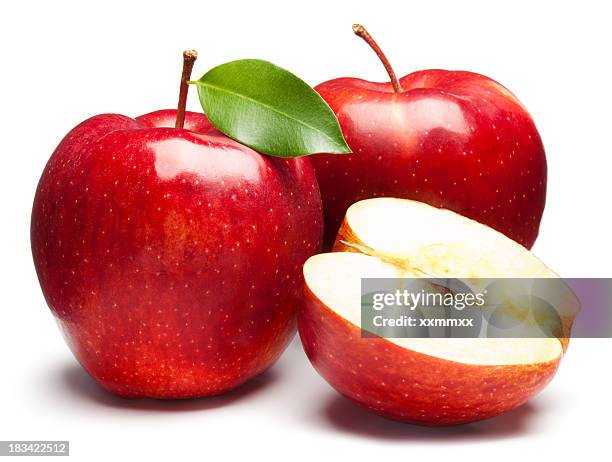 fresh red apples on white background - red apple stock pictures, royalty-free photos & images