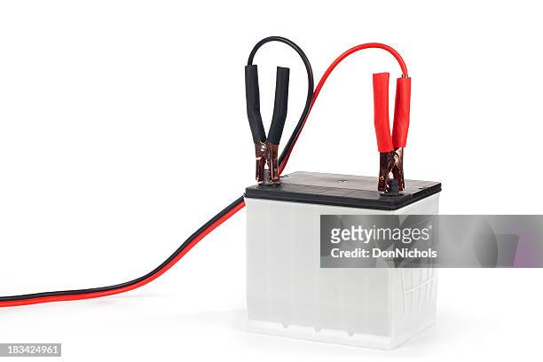battery with jumper cables - red car wire stock pictures, royalty-free photos & images
